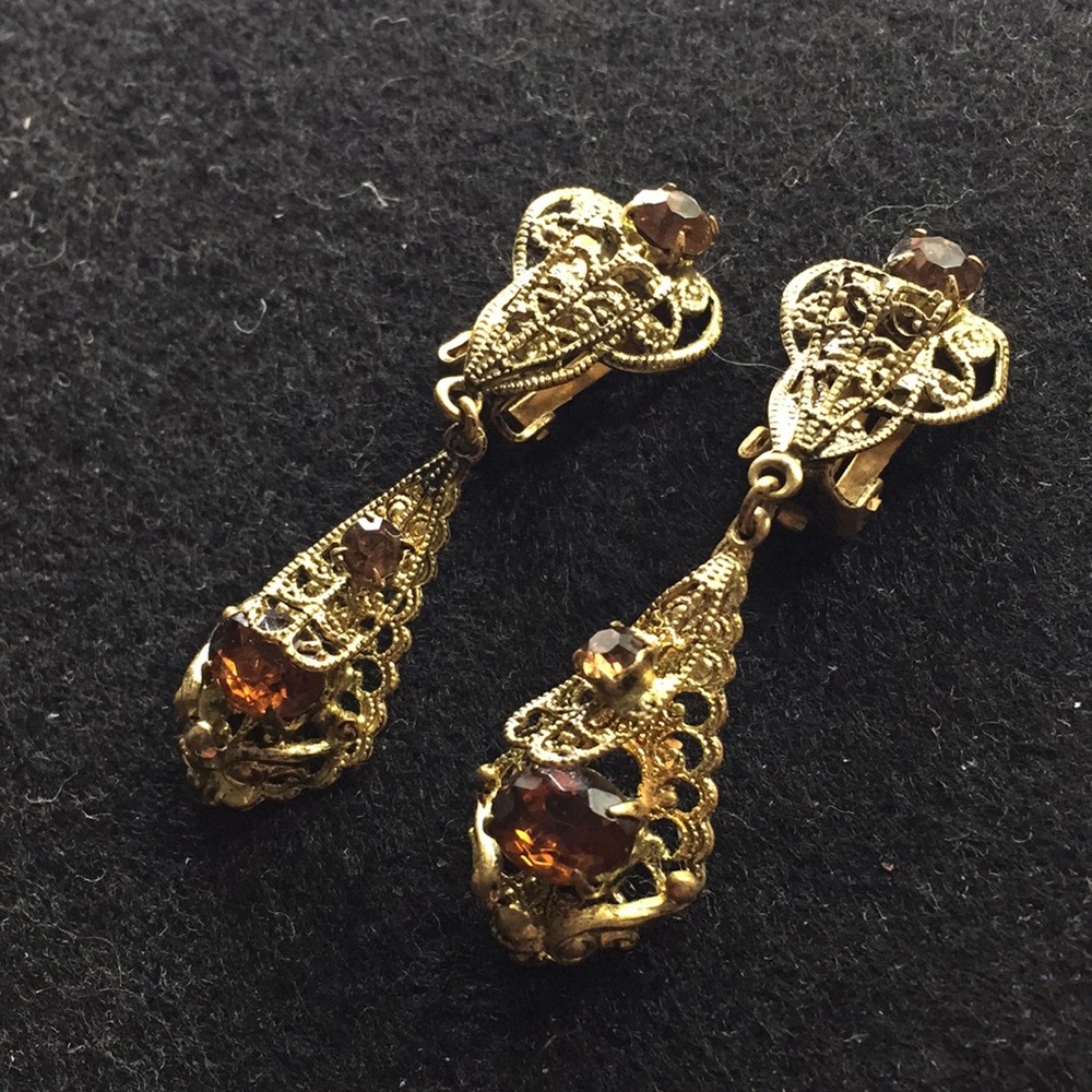 Vintage Ornate Filagree Art Deco Czecho Clip-ons